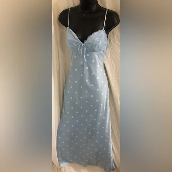 Jessica Simpson blue white polka dot lace cups satin effect maxi dress size M - Picture 6 of 17
